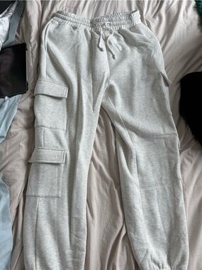 Women's Light Gray Cargo Joggers with Elastic Waist